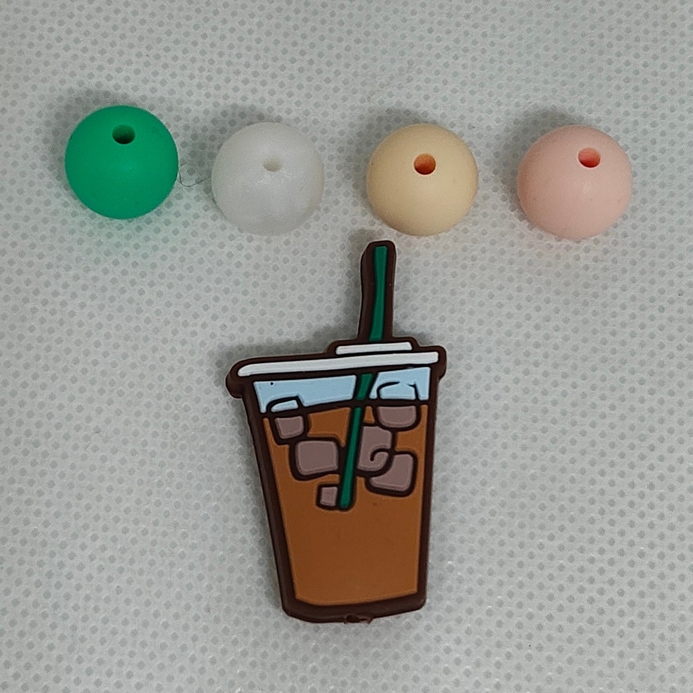 Coffee Cup Focal Bead with Silicone Beads